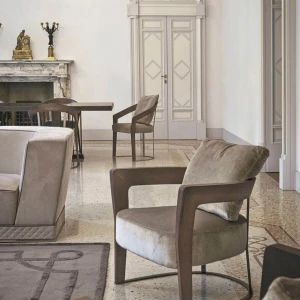 Hot Sale Modern Upholstery Linen Fabric Leisure Wooden Arm Chair