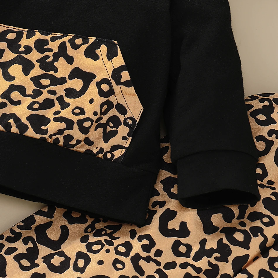 Hot sale newborn baby girls 2pcs leopard Sweater Hoodie pants Kids Clothing Cotton Clothing set
