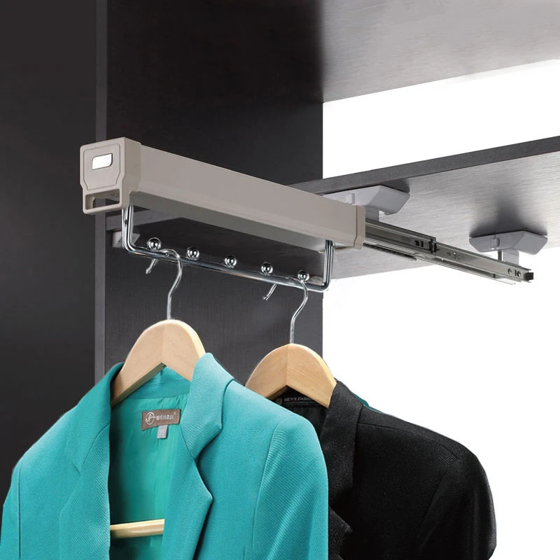 Hot Sell Wardrobe Accessories Top Mounted Storage Pull Out Clothes Rack With Beads For Cabinet