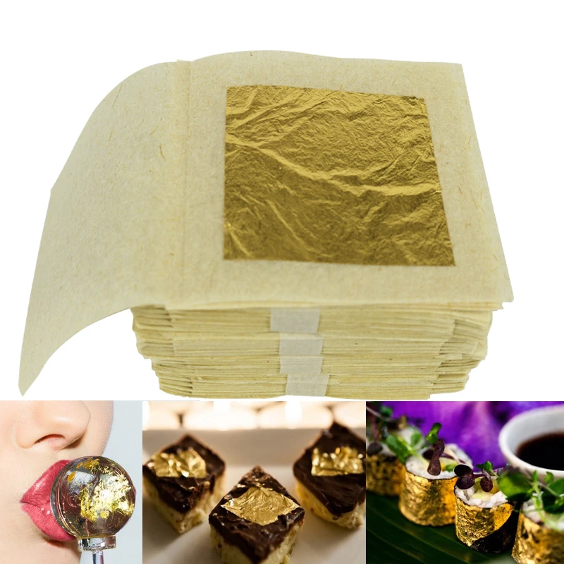 Hot Selling 4.33 X 4.33 cm 500 Sheets Edible 24k Pure Gold Foil Leaf Sheet For Decorating Foods Skin Beauty