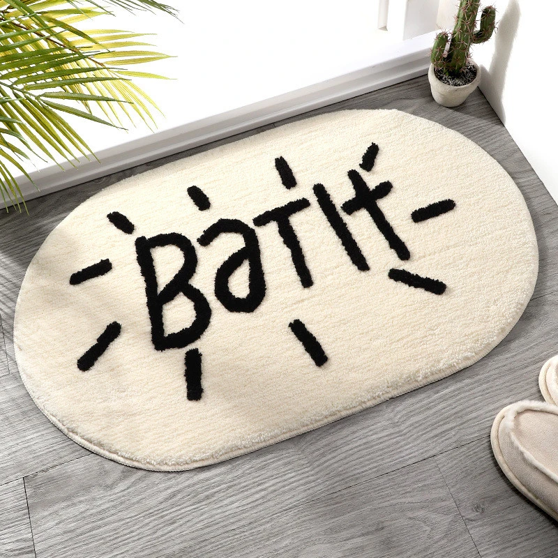 Hot selling Korean style absorbent bath mat letter printed cute entryway kitchen bathroom rug mat