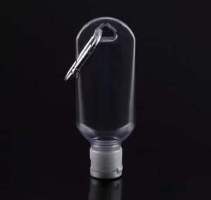 Hot selling ready to ship plastic 50ML hand sanitizer bottle with white cap with hook