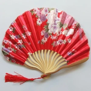 [I AM YOUR FANS] Custom Chinese Wedding Souvenir Manual Bamboo Fans Silk Flower Printing Hand Fan