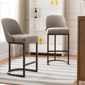 Indoor Barrelback Gray Linen Kitchen Bar Chairs Set of 2 Espresso Metal Base Bar Stool