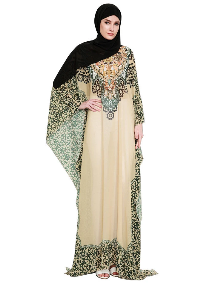 Islamic Women Loose Abaya Chiffon Batwing Sleeve Printed Turkey muslim Clothes