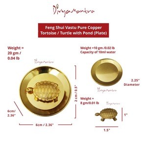 Japanese Lucky Charm Money Turtle Pair Statue &amp; Chinese Feng Shui Metal 1.5 Inch Tortoise with 2.25 Inch Diameter Water Plate