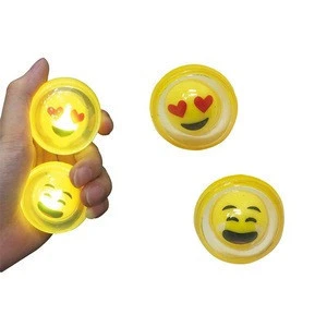 Kids plastic light up bouncy balls jumping face emoji toy