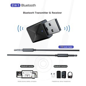 KN320 USB Bluetooth Transmitter Receiver, 2 in 1 USB Bluetooth 5.0 Transmitter Receiver AUX Audio Adapter for TV/PC/Car