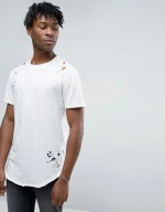 KY new mens clothing OEM hot selling crew neck 100%cotton custom plain white design curved hem distressed t-shirt
