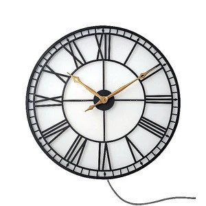 Large size Retro round metal 24 hour analog clock led digital clock