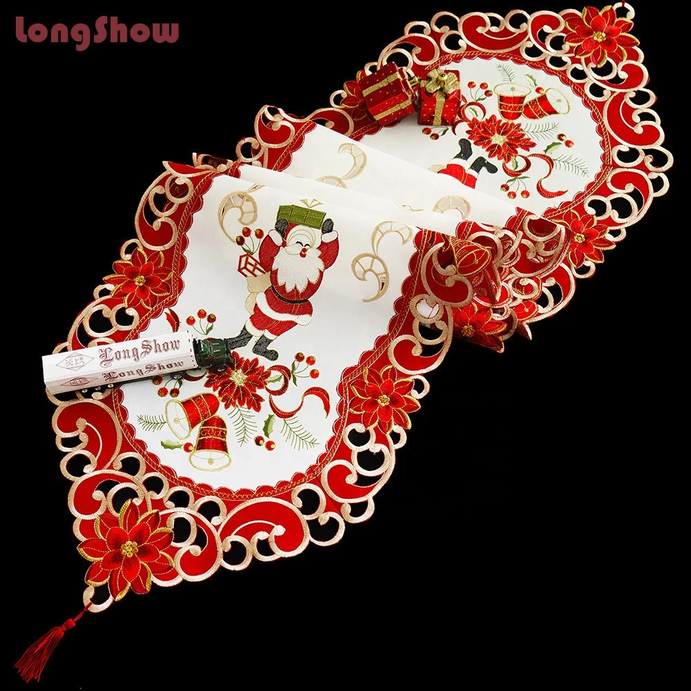 Longshow Wholesale Table Cloth Custom Hand-embroidered Polyester Fabric Tablecloth For Christmas