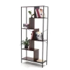 Luclife Living Room Furniture Bookcase Industrial Metal Frame Rack Wood Narrow Leaning Ladder Storage Rack