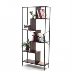 Luclife Living Room Furniture Bookcase Industrial Metal Frame Rack Wood Narrow Leaning Ladder Storage Rack