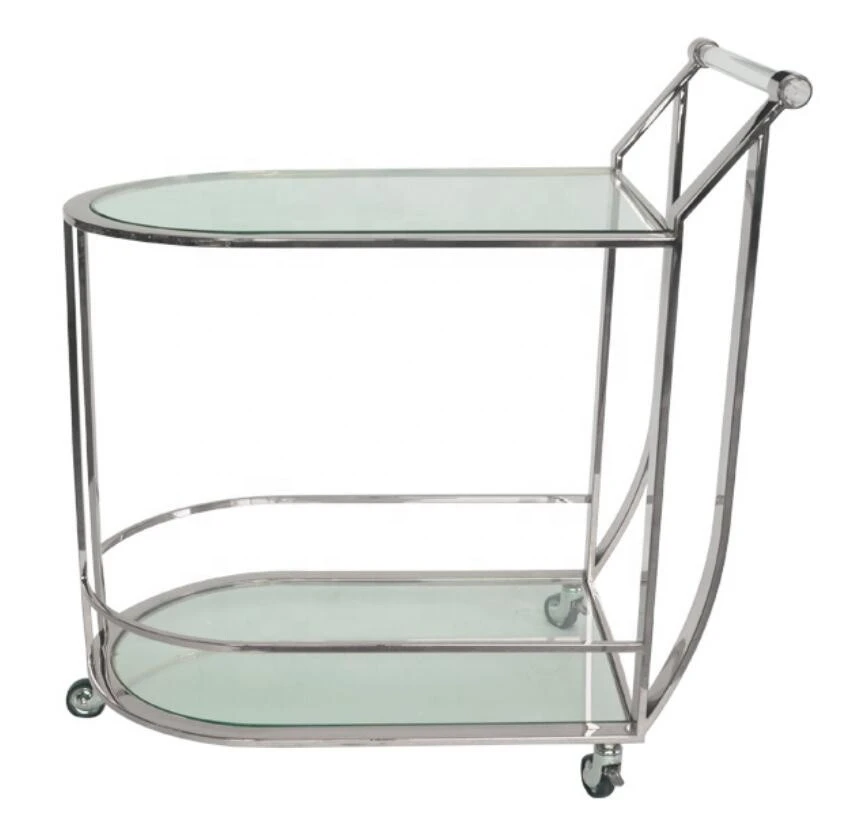 Luxury gold and silver metal wine food serving trolley bar cart