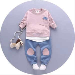 lx10147a new fashion baby boys clothes two-pieces children clothing sets long sleeve wholesale t shirts