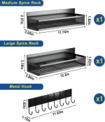 Magnetic Spice Rack 3-Pack Home Kitchen Space-Saving Moveable Organizer Shelves with Hooks Wall Mounting Installation OEM Design