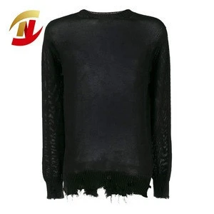 Maintenance Friendly Easy To Clean Breathable Black Crew Neck Men Sweater Casual