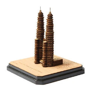 Malaysia Art Crafts Handmade Corporate Gift Souvenir Personalized Wood Veneer 3D Wood Miniatures 9.5 cm x 9.5 cm x 8 cm