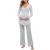 Import Maternity nursing pajamas Fashion solid color stitching multifunctional mother long sleeve + trousers suit from China
