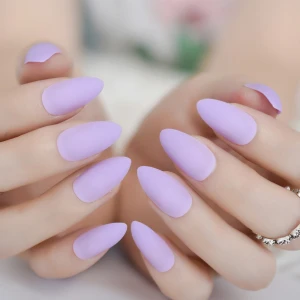Matte Frosted Nail Almond Stiletto Shape False Nails Candy Cyan Purple Faux Ongles Full Cover ABS False Nails Artificial Tips