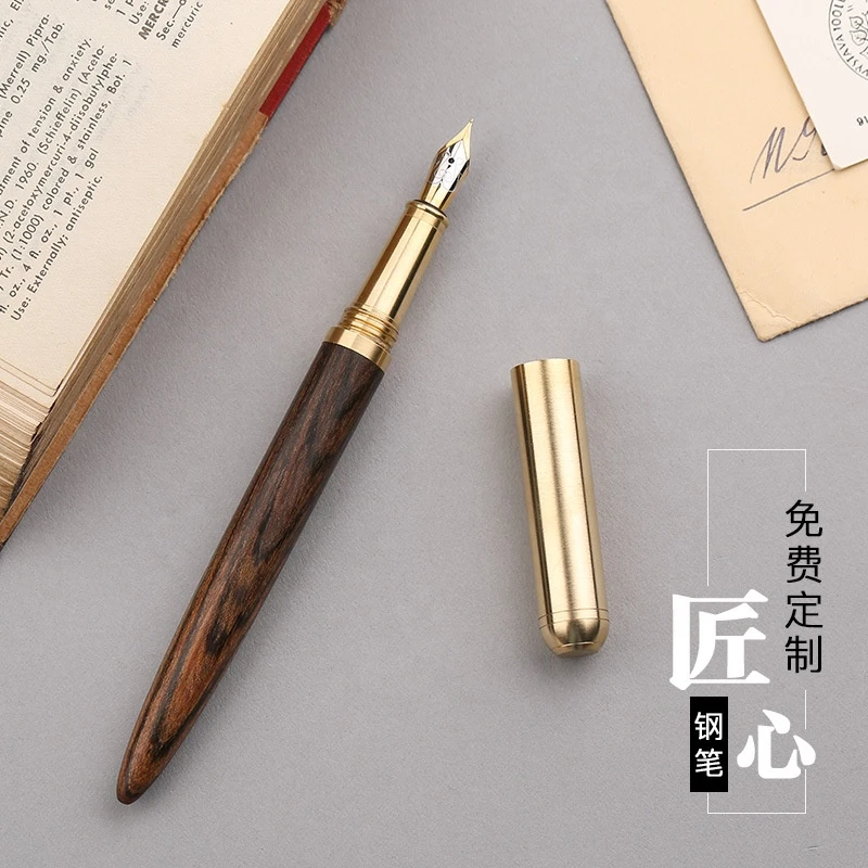 Metal brass sandalwood wood signature pen wooden pen holder pen business gifts high-end custom logo lettering
