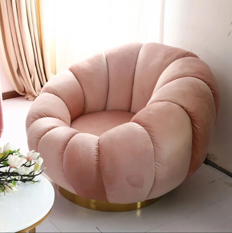 Modern comfortable velvet wrought iron frame leisure living room chair Pumpkin Single Sofa Chair