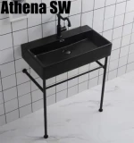 Modern Design Industrial Style Ceramic Basin Stainless Steel Bracket Basin with Faucet