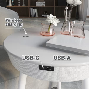 Modern Home Portable Round Coffee Tables Blue-tooth Speaker Wireless Charger USB Charging Smart Side Table