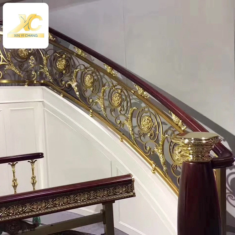 Modern stair hand rail indoor metal luxury golden steel pipe stair handrail tubular stainless steel railing