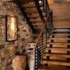 Modern straight staircase with hardwood floor metal railing solid wood stairs for homes