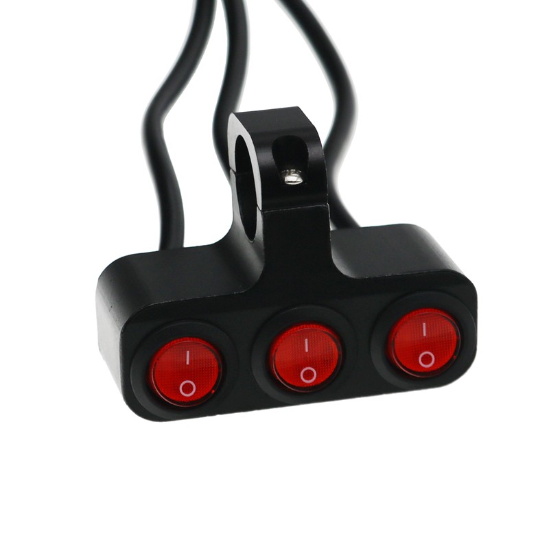 Motorcycle Accessories Modified Aluminum Alloy Three Buttons Red LED Waterproof Switch Headlights Switches