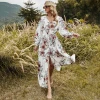 MS 2021 spring and summer New style Bohemian drawstring V-neck printed dress for women fashion casual dresses