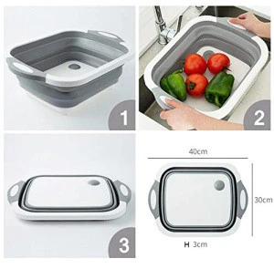 Multifunctional Plastic 3 in 1 Sink Folding Cutting Board Drain Basket Vegetable Basin Chopping Blocks