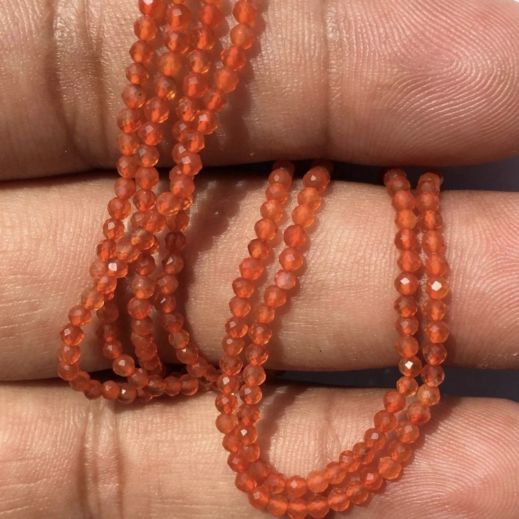 Natural 2mm Carnelian Micro Faceted Gemstone Beads At Wholesale