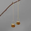 Natural Amber Teapot Drop Earrings 925 Sterling Silver Fine Jewelry