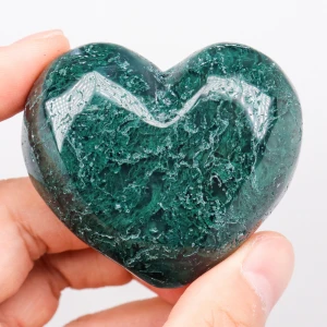 Natural Crystal Healing Stones Folk Crafts Moss Agate  Heart