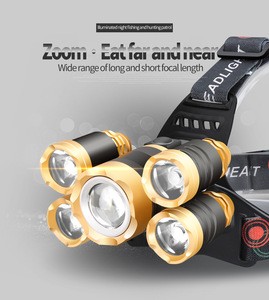 New 5LED pilot lamp waterproof fishing lamp lithium T6 outdoor induction miner&#39;s lamp with high power