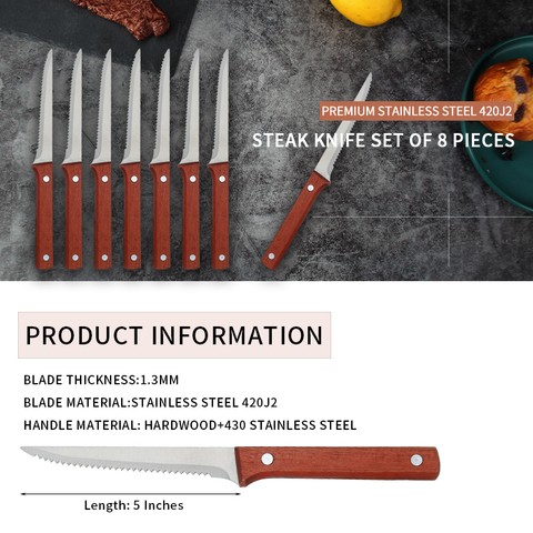 New arrival kitchen serrated knife sets wooden handle steak knife