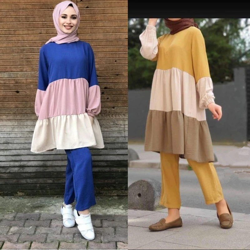 New arrival Modern suit Stripe Color Muslim ladies suit islamic clothing