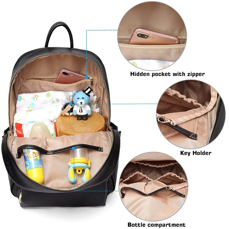 New Arrival PU Leather Diaper Bag Backpack Baby Nappy Bag with Changing Mat
