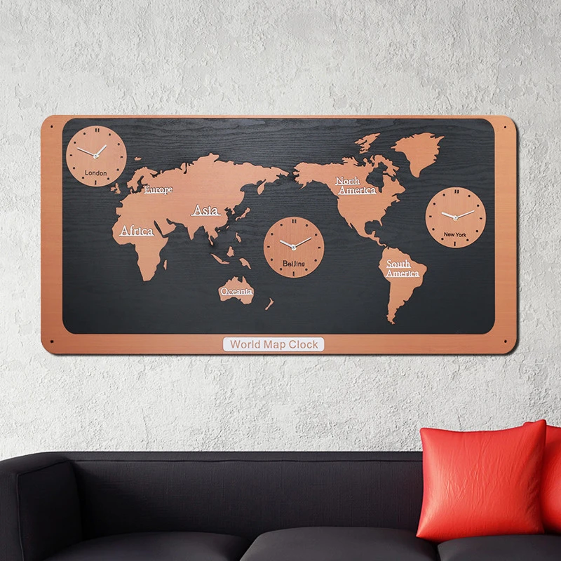 New Creative Watch World Map Large Digital Silent Wooden Photo Commercial Wall Clock with Hands for Office/Home