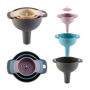 New design plastic funnel set of 4 food grade kitchen funnel with strainer filter for seasoning oil powder milk transferring