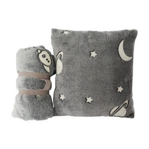 New Design Solar System flannel fleece luminous cushion and glow in the dark Throw for kids