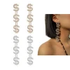 New Design US Dollar Drop Earring 2021 Exaggerated Rhinestone Sign Earrings Ladies