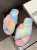 Import New design wholesale fur slippers rainbow women faux fur indoor cotton slippers lady winter warm colorful plush home non slip so from China