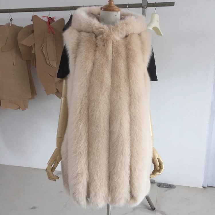 New Design women fox fur coat hooded vest long vest large size
