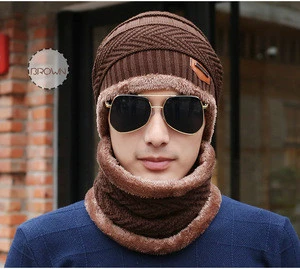 New Knitted Winter Hat and Scarf Beanies Casual Neck Warmer Knit Mens Winter Hats Caps
