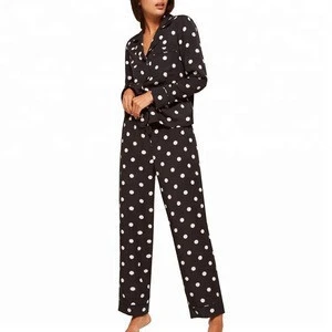 New women polka dot long sleeve 2 piece set pajamas