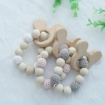 Newborn Nursing Ring Wooden Rattles Teether Baby Knitting Crochet Wood Beads Toys