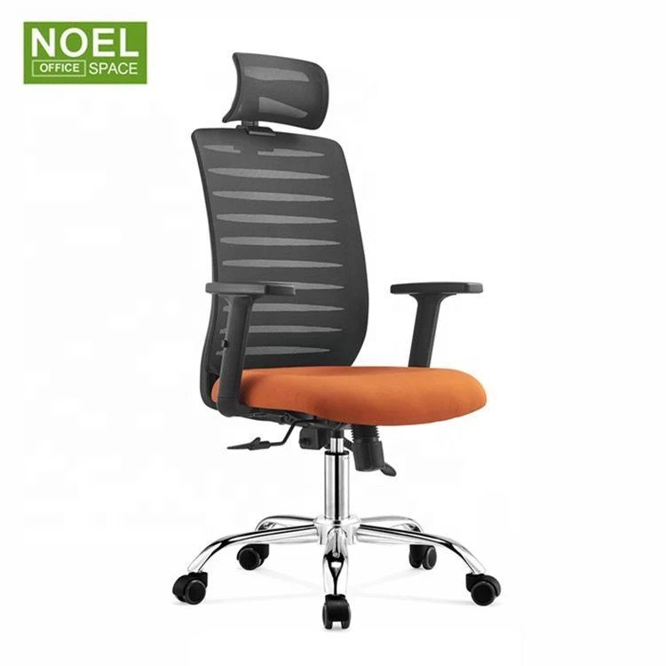 Office chair mesh high back ergonomic chair with adjustable headrest in height
